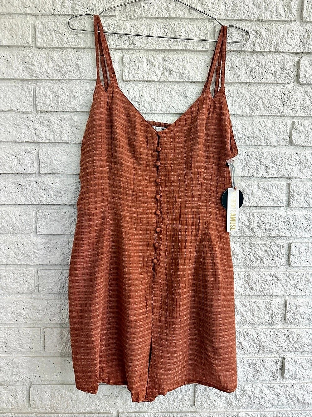 Amuse Society Striped Button Front Romper in Burnt Orange Size Large NWT